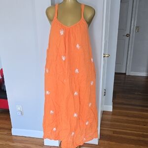 Orange Embroidered Cotton Summer Dress